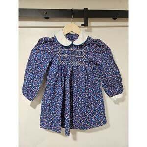 Vintage Princess Anne Girls Long Sleeve Smocked Floral Dress Size 5